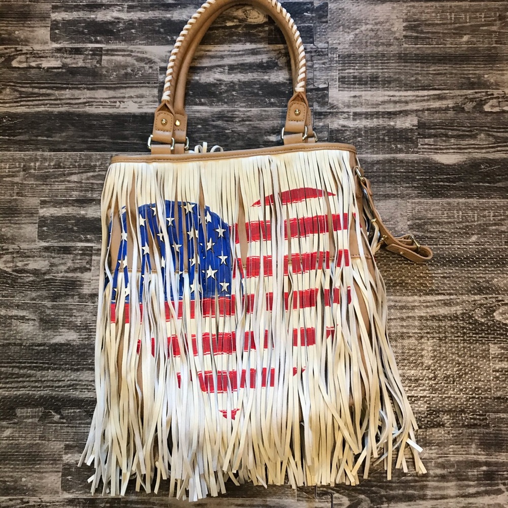 Steve Madden fringe American Flag heart purse
